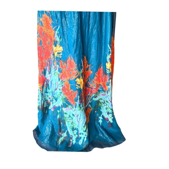 Vintage Aqua Silk Blend Fairycore Strapless Maxi Dress Floral Boho Goddess Sz 6 - Picture 4 of 16